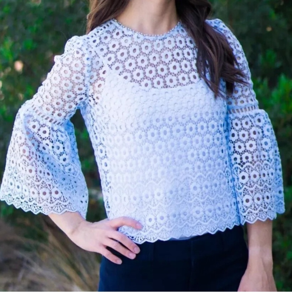 J Crew Daisy Lace Eyelet Bell Sleeved Blouse - size 6